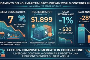 Rallenta il calo dei noli container nella terza settimana di febbraio 2026